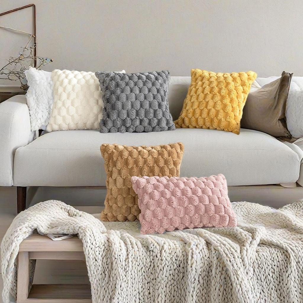Imitation Rabbit Fur Cushion Cover - Plush Pineapple Pattern for Sofa or Bedroom