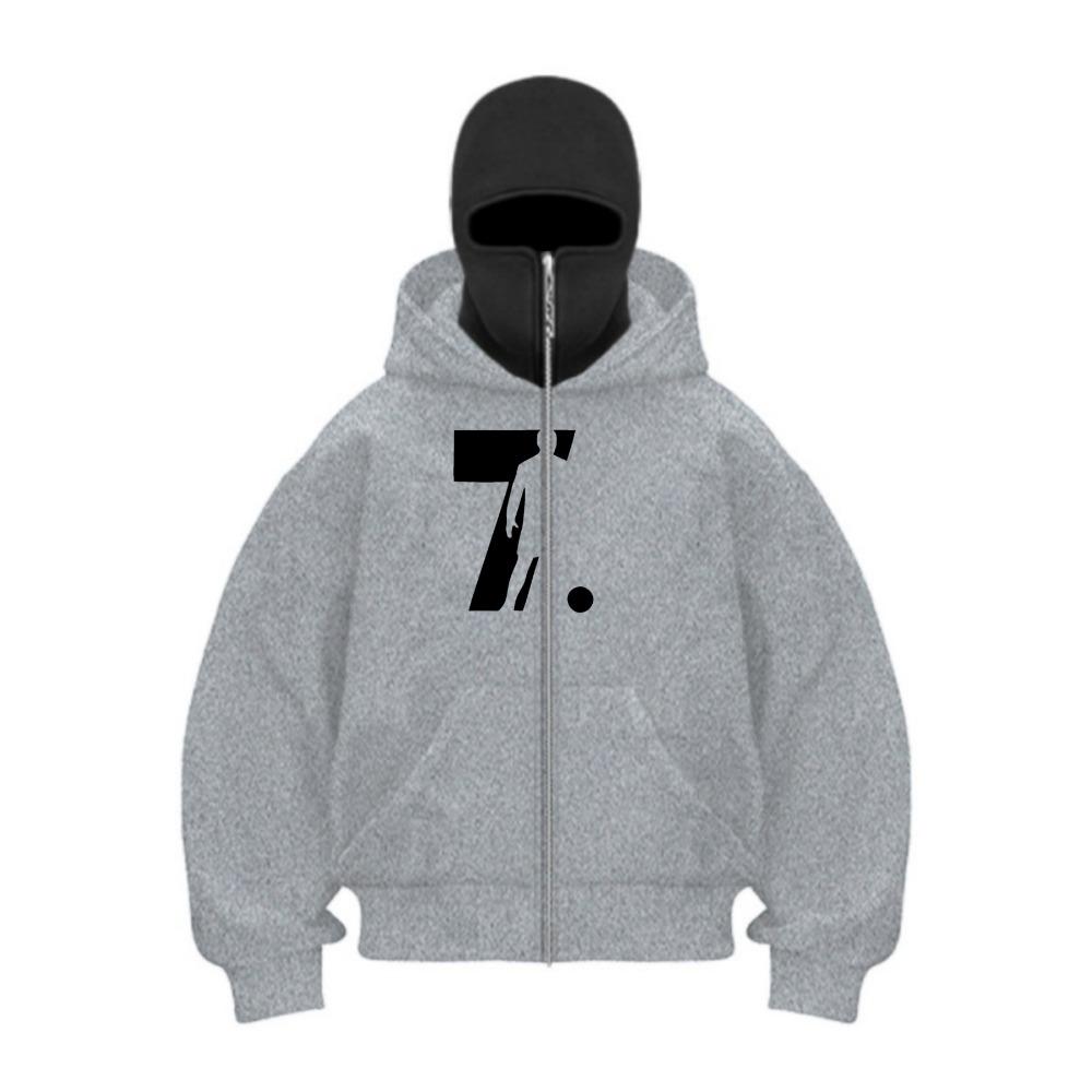Pánská mikina na zip Zimní teplá ležérní mikina Y2K s kapucí a obličejovou maskou Design na zip Sportovní bunda pro outdoorové aktivity