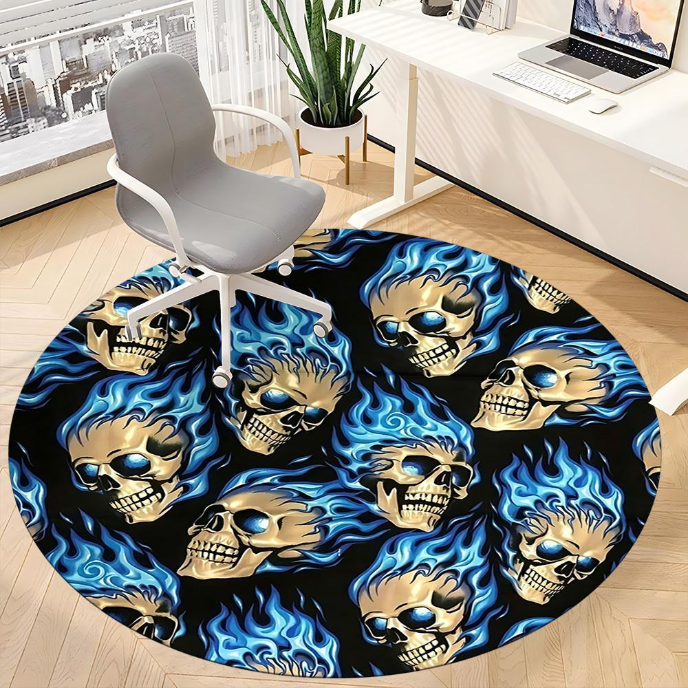 1PC Skulls Flames Office Round Area Rug, Mat Suitable For Office, Under Office Chairs Bedroom Living Room Home Decor, Room Deco
