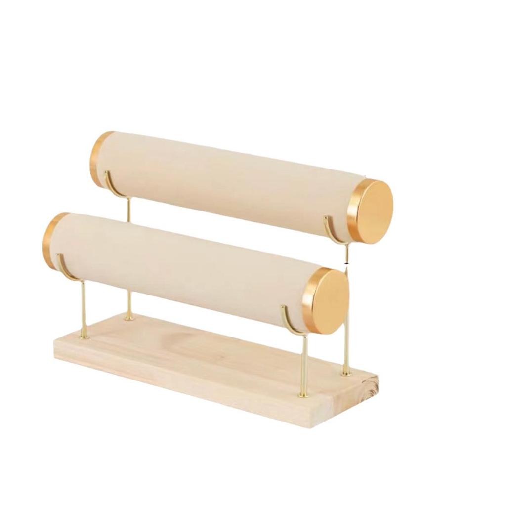 Velvet Jewelry Display Stand: Solid Wood, Single/Double Layer for Bracelets and Watches