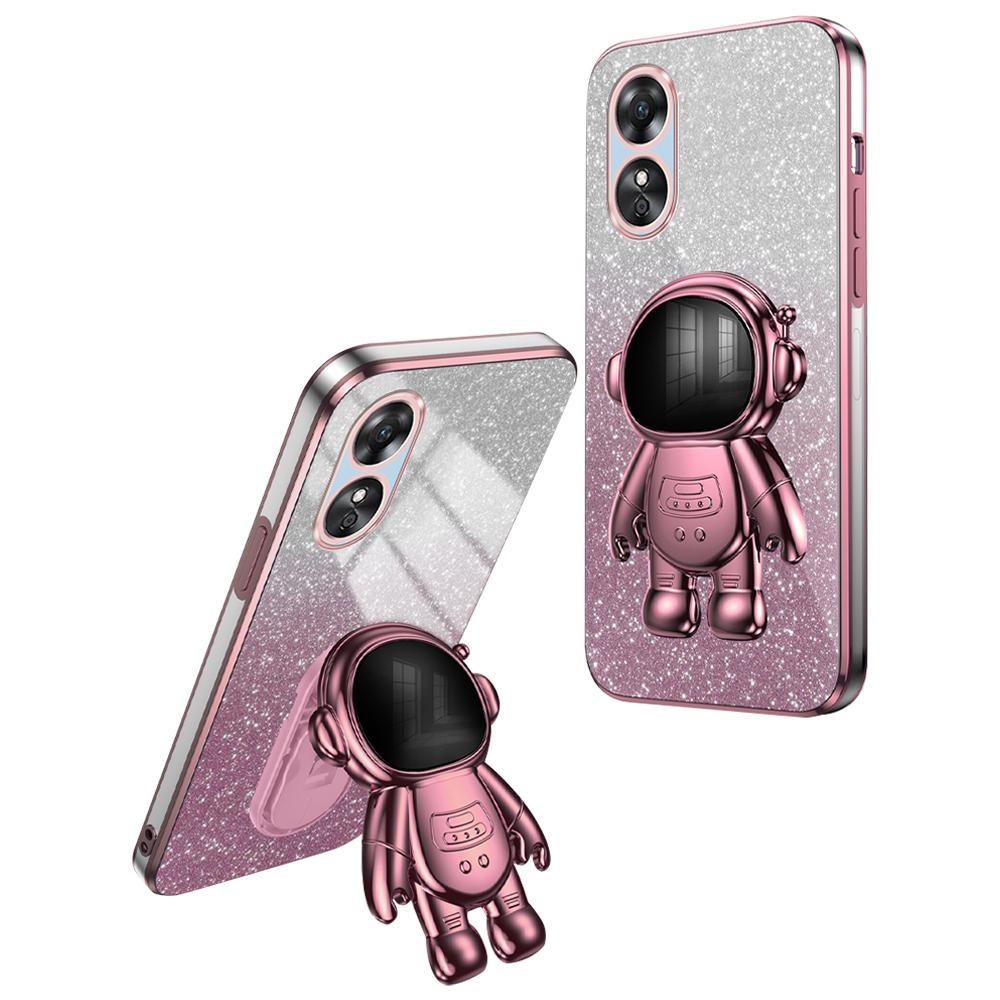 

For Oppo A17 4G Astronaut Kickstand PC+TPU Shell Electroplating Phone Case Pink