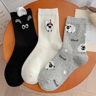Calzini Lunghi da Donna Autunnali Nuovi Cartoni Animati Carini Agnello Tridimensionale Stile College a Tubo