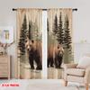 2pcs,2D Plane Printing Contemporary Curtains Forest Bears Duo 100% Polyester (without Rod) Gifts for Living Room, Bedroom, and