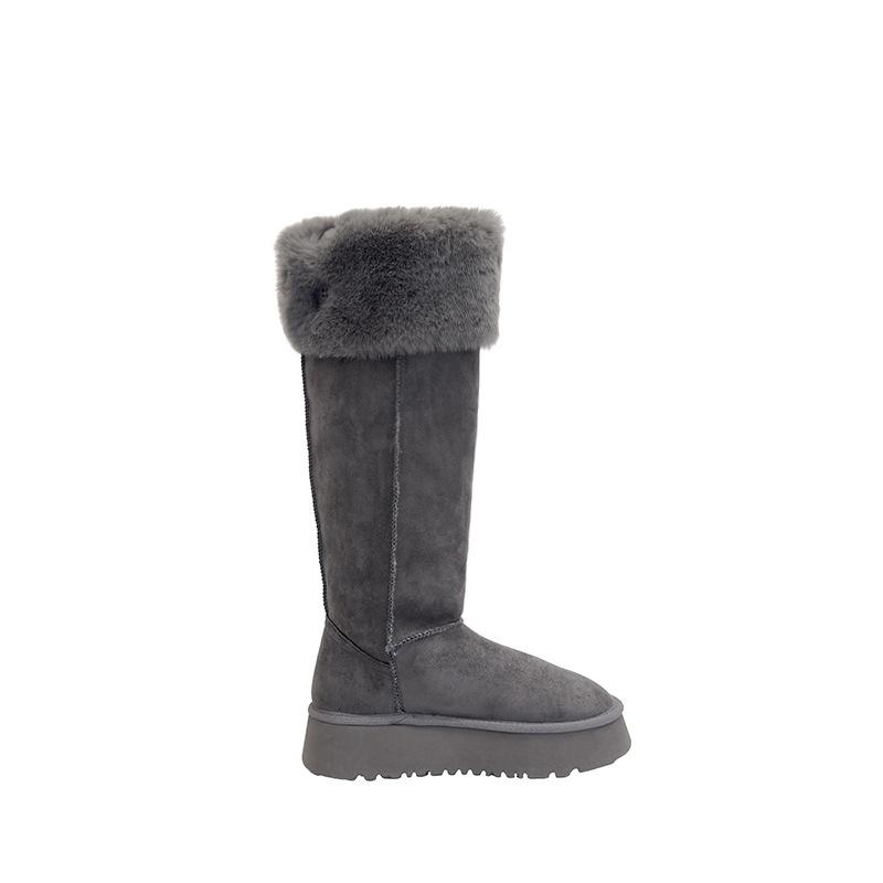 Snow Boots Women's Gray Thick-soled Winter Warm Medium Tube Velvet Shoes Two Wear Cotton Shoes