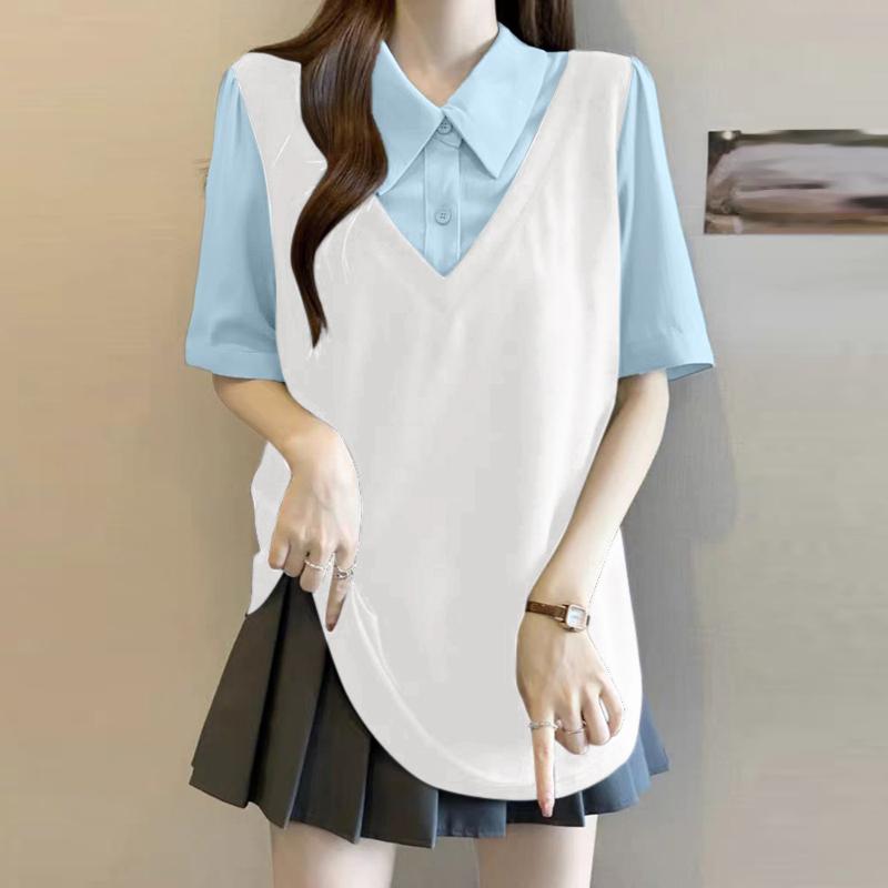 

ZANZEA Women Summer Turn Down Collar Casual Short Sleeve Blouse білий