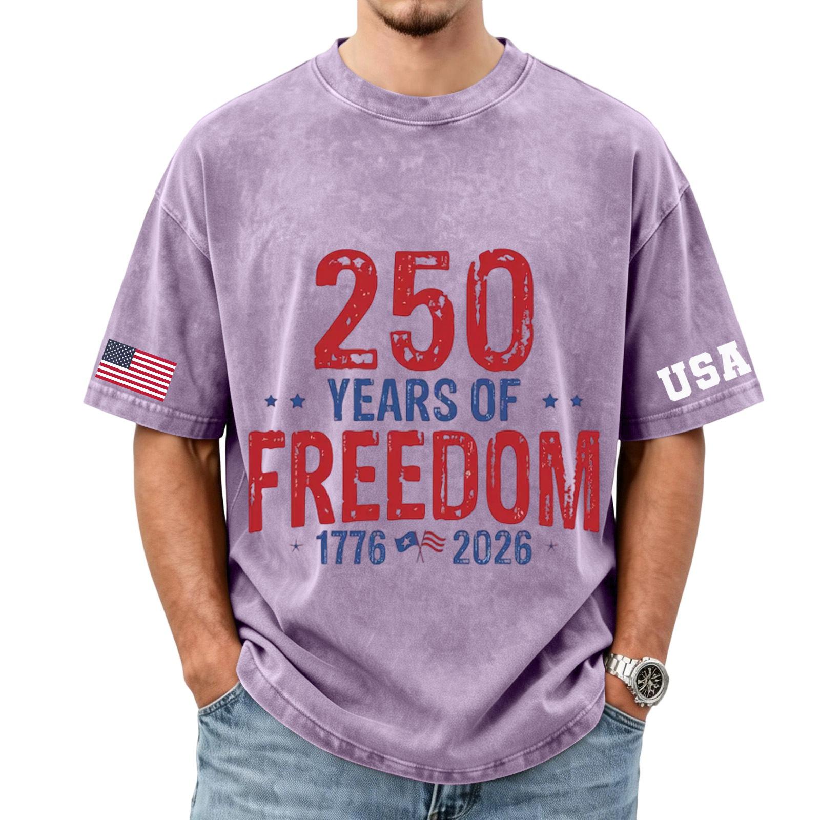 Men s loose and casual flag letter print T-shirt - Men s trendy washed short-sleeved top XL
