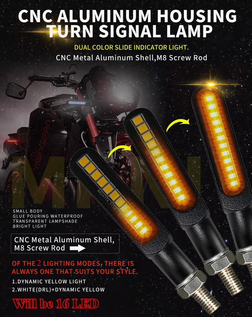 2Pcs 16LED 12V Dynamic Flowing Moto Light Turn Signals DRL CNC IP68 Waterproof