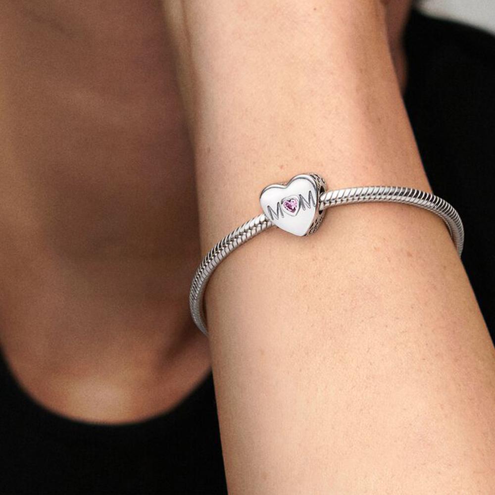 Abalorios de Corazón de Flor Calado para Mamá Plata de Ley S925 Apto para Pulsera Original Fabricación de Joyas para Mujeres Regalo de Cumpleaños