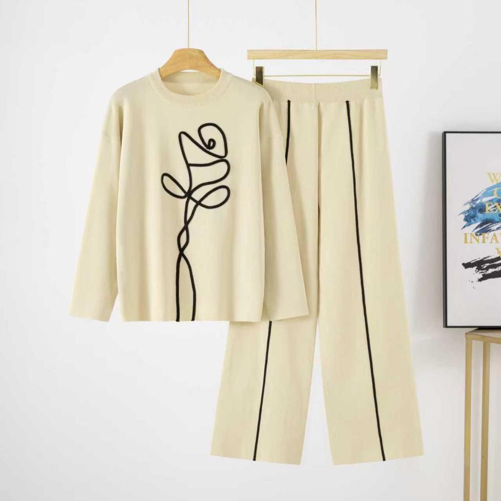 Women's European Style Casual Two-Piece Set - Spring/Autumn 2024 Fashion, Age-Reducing, Solid Color