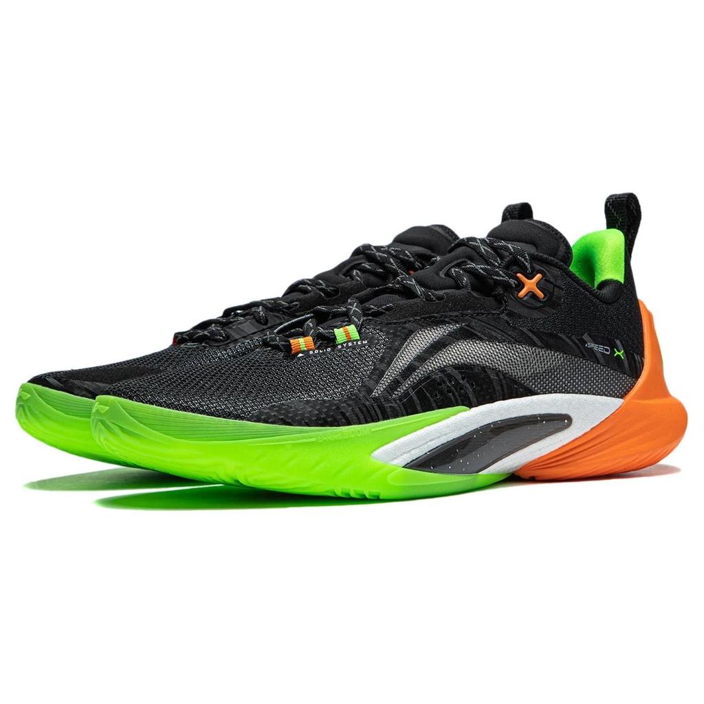 New LINING Speed 10 Basketball Shoes Men Low Top Black Green Orange ABAT085-2