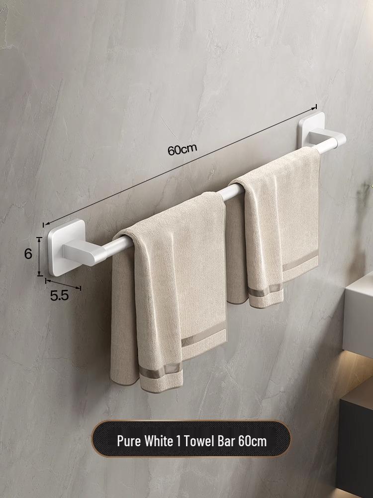 Wall-Mounted No-Punch Towel Rack with Shelf and Single Bar for Bathroom Storage