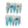Long Oval Press-On Nails With Butterfly Star Moon Design Ice-Transparent Gel Look Sweet Fairy Style