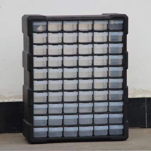 TOPIND 60-Grid Parts Cabinet, Parts Storage, Parts Cabinet, Tool Box, Parts Case, with Drawer Stoppers (Black)