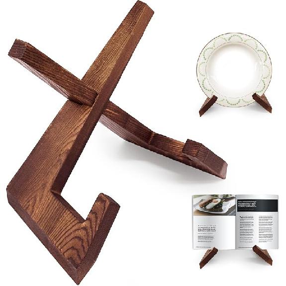 Cook Book Stand for Kitchen Counter - Wooden Recipe Book Holder for Counter Decor, Multifunctional Display Stand, Recipe Book Holder, Gifts for Wife 2 Pack