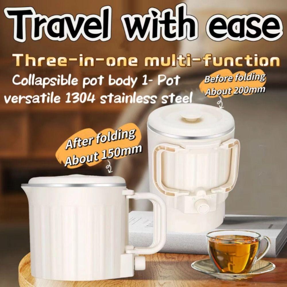 Portable 800ML Electric Kettle 2-in-1 304 Stainless Steel Mini Kettle Foldable Household Kettle