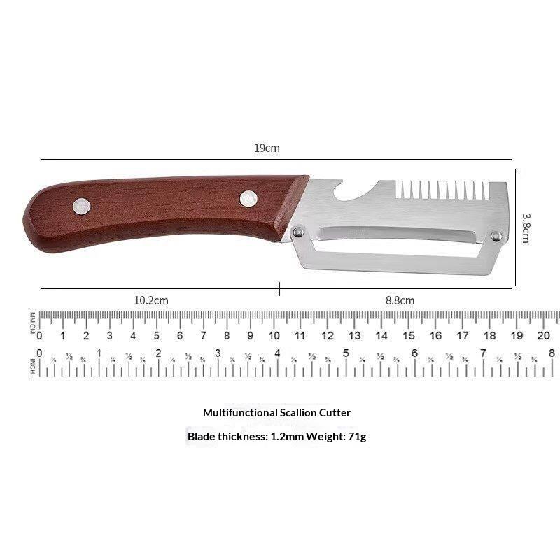 Pelapatate Multifunzione in Acciaio Inossidabile con Manico in Legno, Tritatutto per Cipollotti 3 in 1, Pelapatate per Frutta, Apribottiglie per Cucina