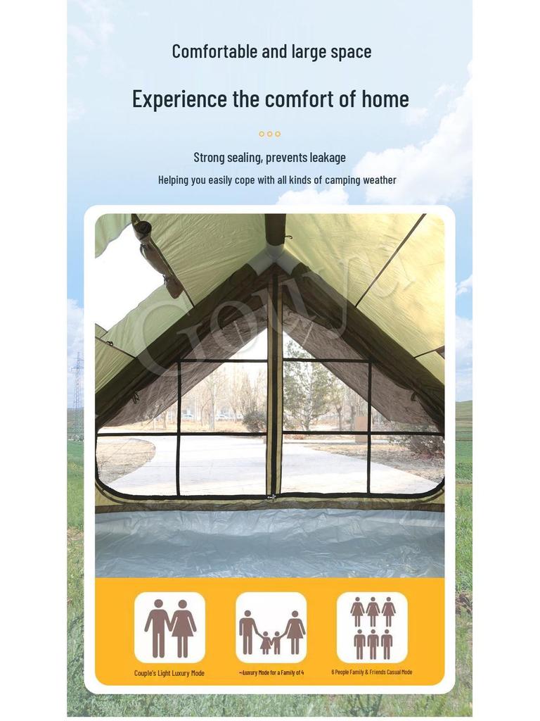 Army Green 6.3m² Inflatable Camping Tent with Canopy - Waterproof, Ideal for Overnight Camping