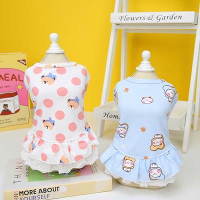 Dog Dress Lace Ruffled Comfortable Cotton Hem Soft Pet Dog Cartoon Pattern Vest Dress Daily Wear