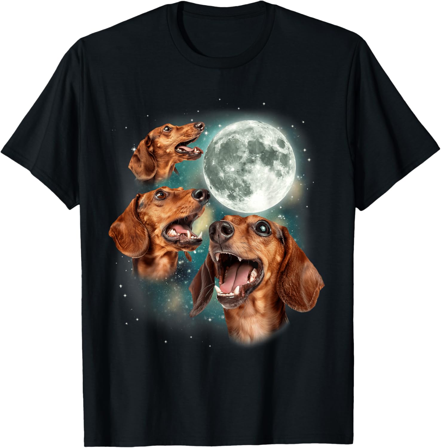 

Three Dachshunds Howling Moon Graphic Tee Men Casual Summer Cotton T-Shirt 4XL