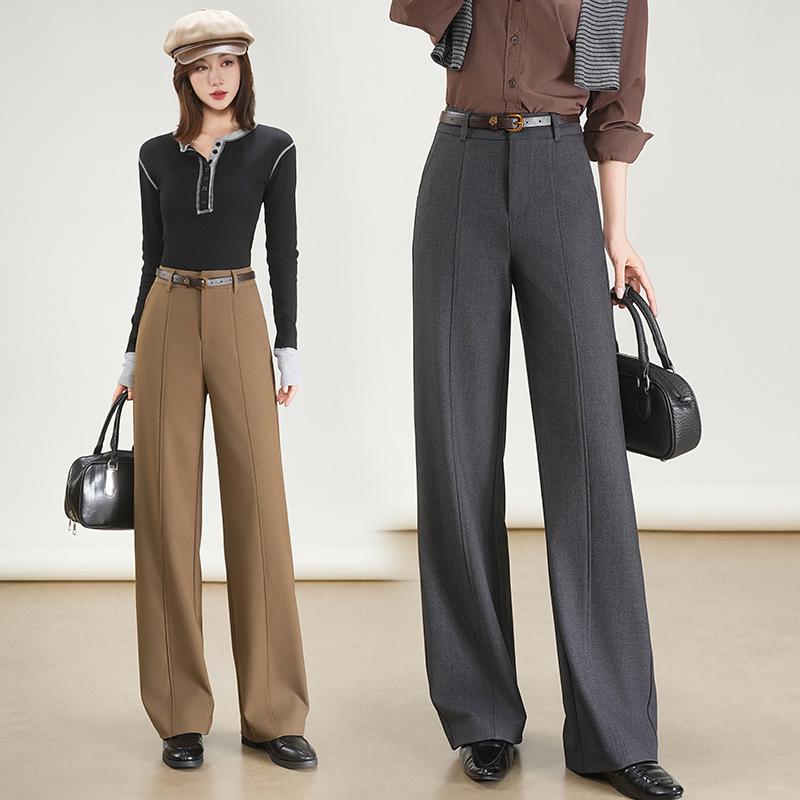 2025 High-End Women’s Wide-Leg Pants: Autumn/Winter Draping, Warm & Slimming, Floor-Length Suit Trousers