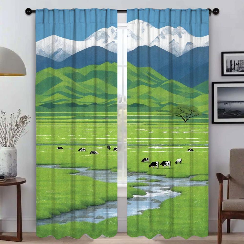 Kuh in der Prärie Heim-Interieur Vorhänge für Wohnzimmer Halloween-Dekoration Raumteiler Verdunkelungsvorhang für Zimmer 2 Paneele Kind
