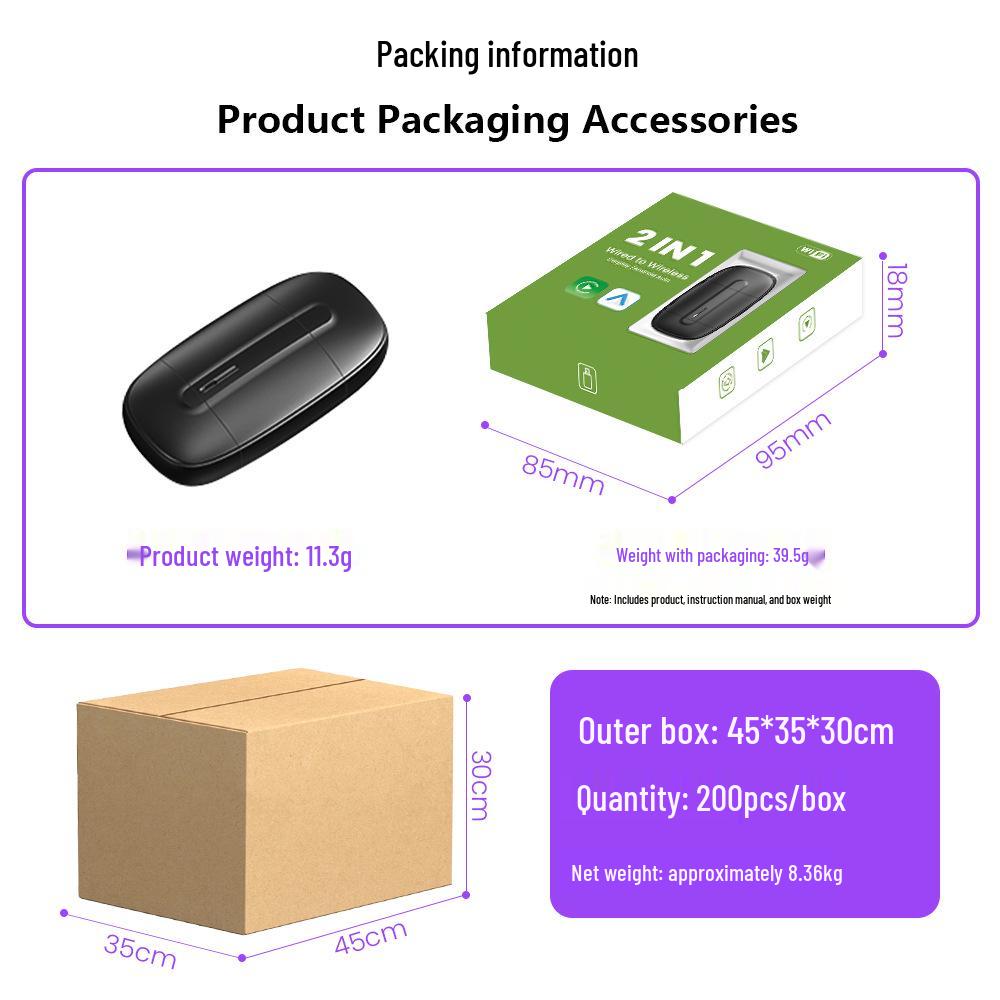 

Dual-Head Wired to Wireless CarPlay Box for Apple & Android Auto