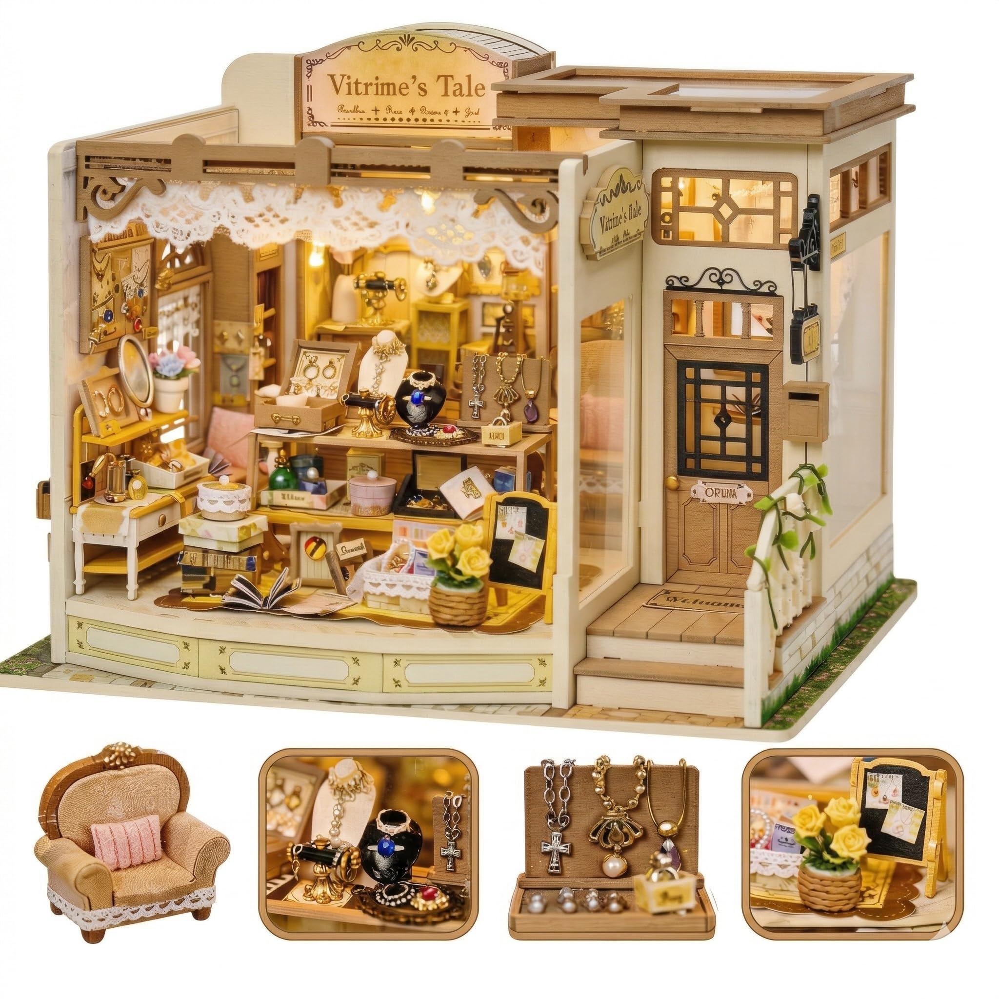 

[Pixie Curio Authentic Product] Miniature House Kit Dollhouse 112 Jewelry Shop Traditional Craft Painting Snap-Fit Structure with Significantly