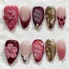 24Pcs Fashion Red Round Head Fake Nails Press On Cat 's Eye Cute Butterfly Design False Nail Short Almond Bow Acrylic Nail Tips
