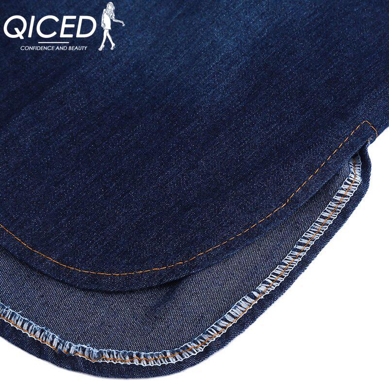 QICED Short-sleeved Denim Dress Women's Plus-size A-line Skirt