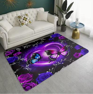 Purple Butterfly Flower Carpet Cushion Carpet Living Room Bedroom Outdoor Terrace Garden Courtyard Decor Home Decoration Carpet