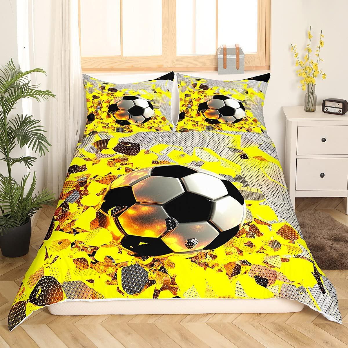 

Soccer Duvet Cover Set King Queen Full Football Pattern Polyester Bedding For Kids Teens Soccer Lovers EU single(135x200cm)