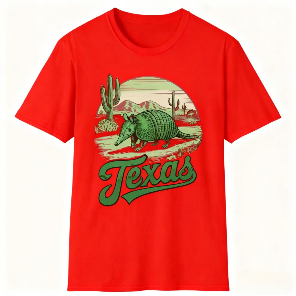 Texas Armadillo Retro Desert Graphic T-Shirt Vintage Southern Culture Tee for Texas Enthusiasts and Retro Illustration Collector