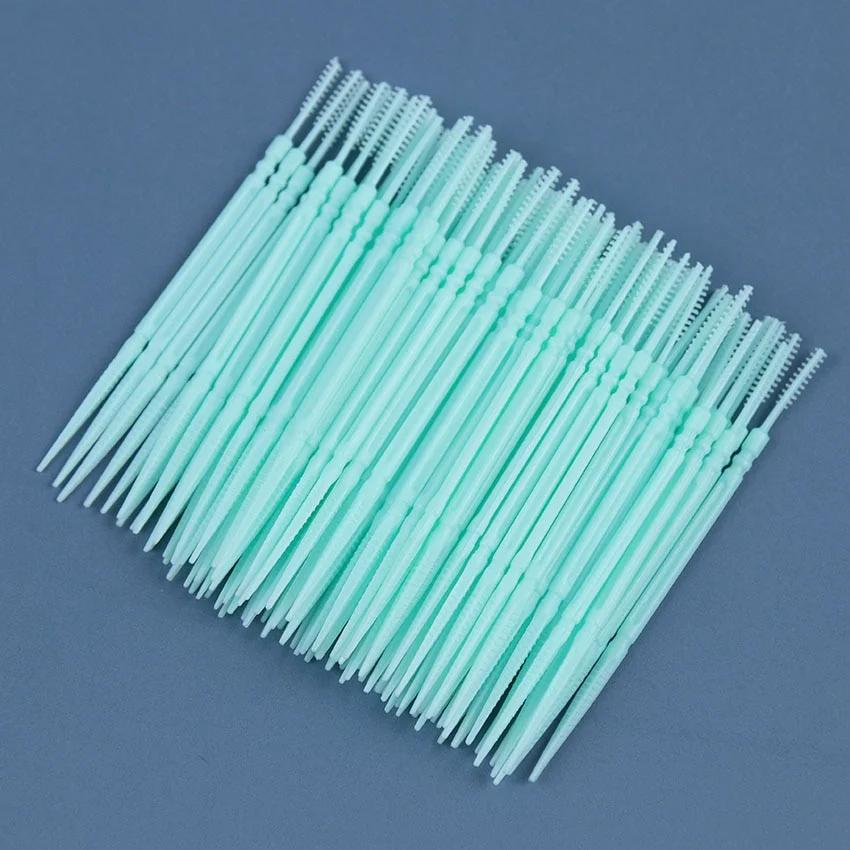 100 PCS Double-Headed Oral Care Brush Pick Interdental Teeth Sticks Cleaning Plastic Floss Toothpick.