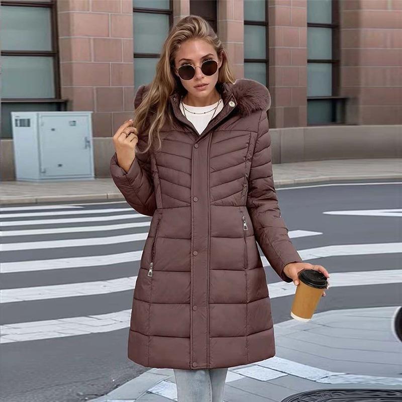 Women's medium and long cotton-padded clothes, thickened large size cotton-padded clothes, slim-fitting fashionable winter clothes, large fur collar
