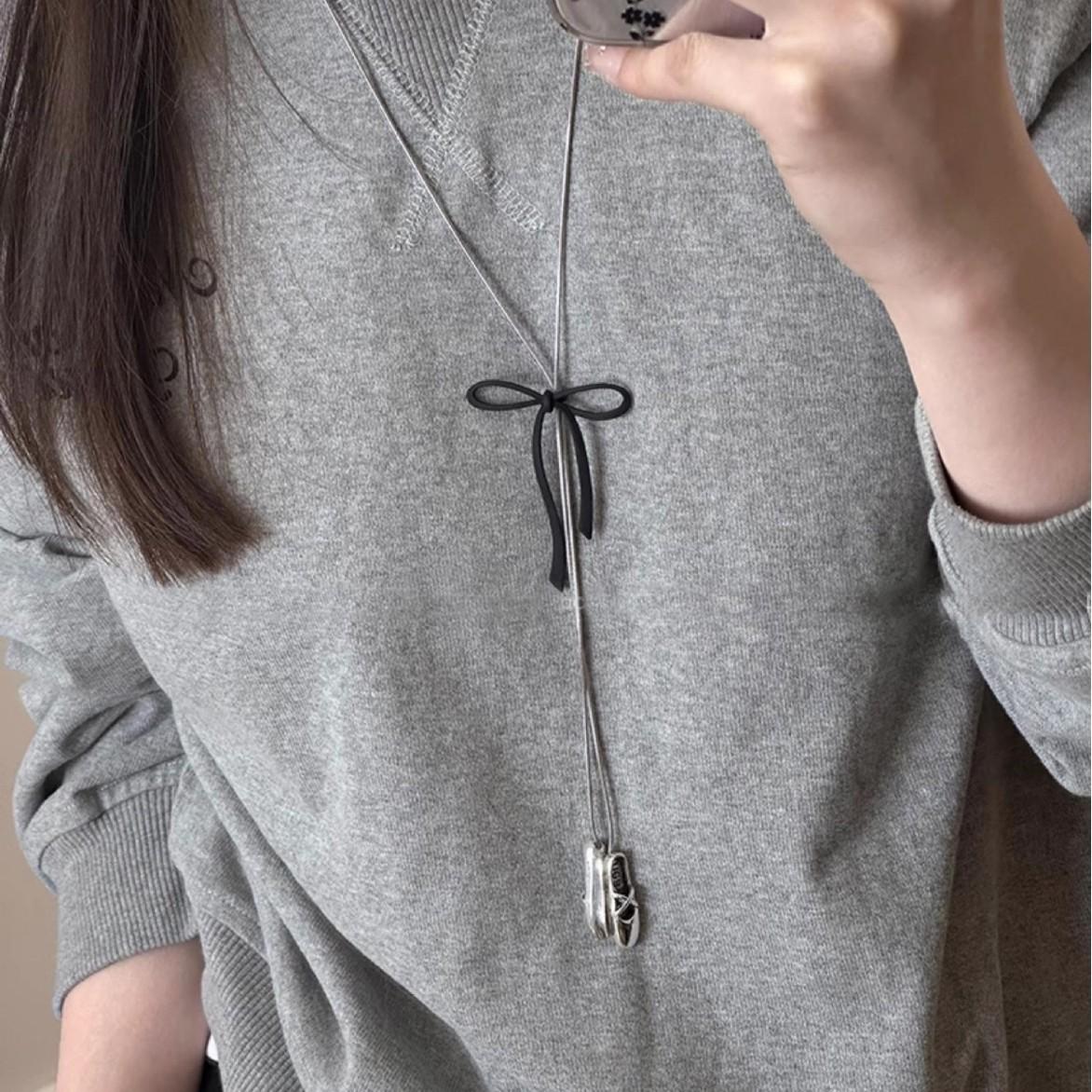

Ballet shoes long necklace women s new design sense high sense sweater chain bow simple women