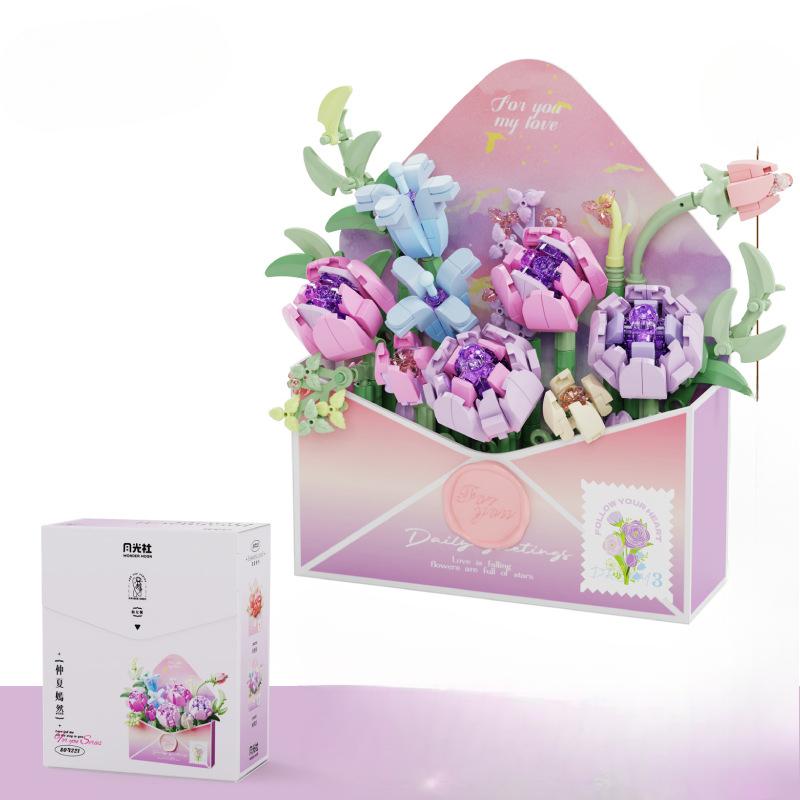 

Цветочное любовное письмо, строительные блоки, букет, романтический конверт, собранная из микрочастиц игрушка, креативный подарок для девочки на праздник 14.6*6*14.1cm