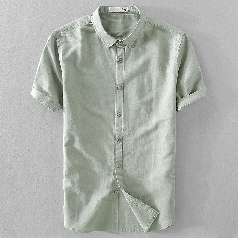 Men's Short Sleeve Slim Fit Breathable Cotton Linen Shirt