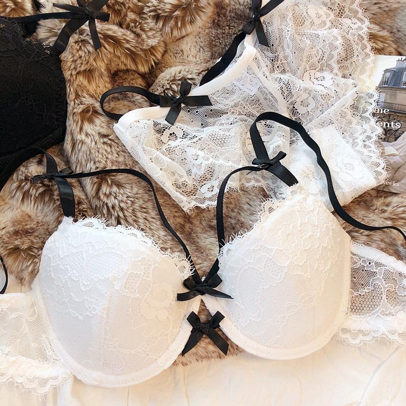 Sexy Hollow Women Underwear Summer Lace Embroidery Push Up Bra Set Bow Decoration Youth Lingerie Romantic Bras Panties Set
