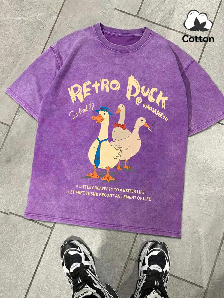 Retro Duck DoesnT Feel Tired Retro Men TShirt Wash Casual Cotton Tee Fashion Loose Short Sleeve Unisex Street Clothing