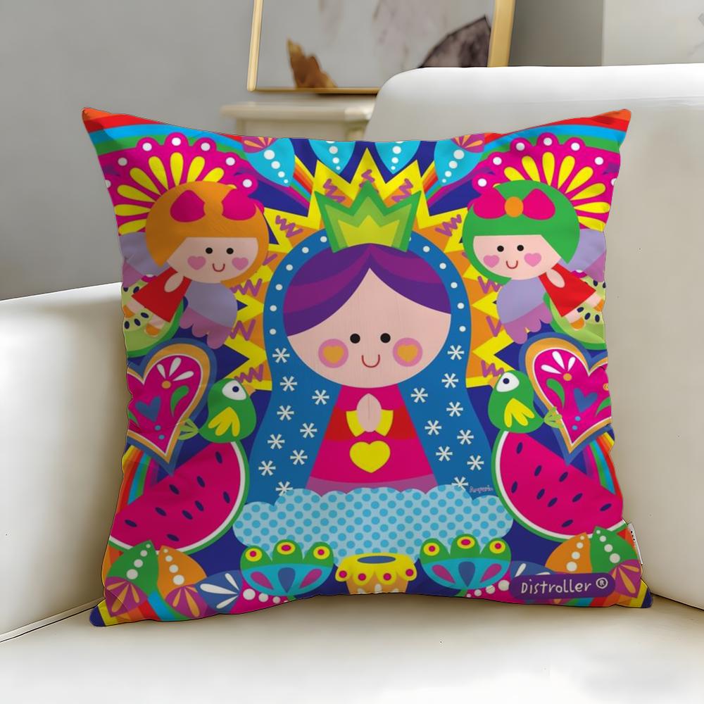 art theme Cartoon Virgin Mary Art Cushion Cover Soft & Easy-Wash Pillow Case – Versatile for Couch, Bed, Travel and Office