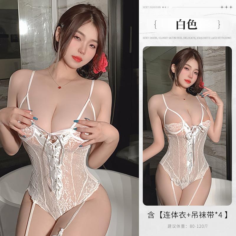 New sexy lace perspective waist onesie cross strap hot temptation sexy lingerie women