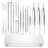 15pcs Stainless Steel Acne Needle Set Cell Clamp Blackhead Removal Tweezers Acne Clamp Beauty Salon Acne Needle Tool