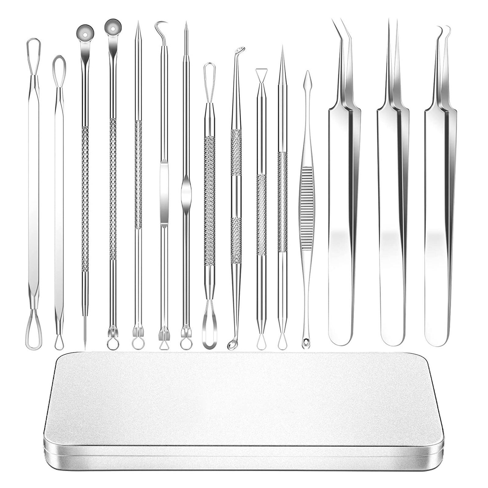 

Набор из 15 игл для удаления акне из нержавеющей стали, зажим для клеток, пинцет для удаления черных точек, зажим для акне, инструмент для игл для акне для салона красоты One Size