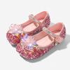 Girls' Princess Shoes, Children's Summer Soft-soled Flats, Fashionable New Style, Little Girls' Blue Crystal Flat Shoes with Velcro Straps