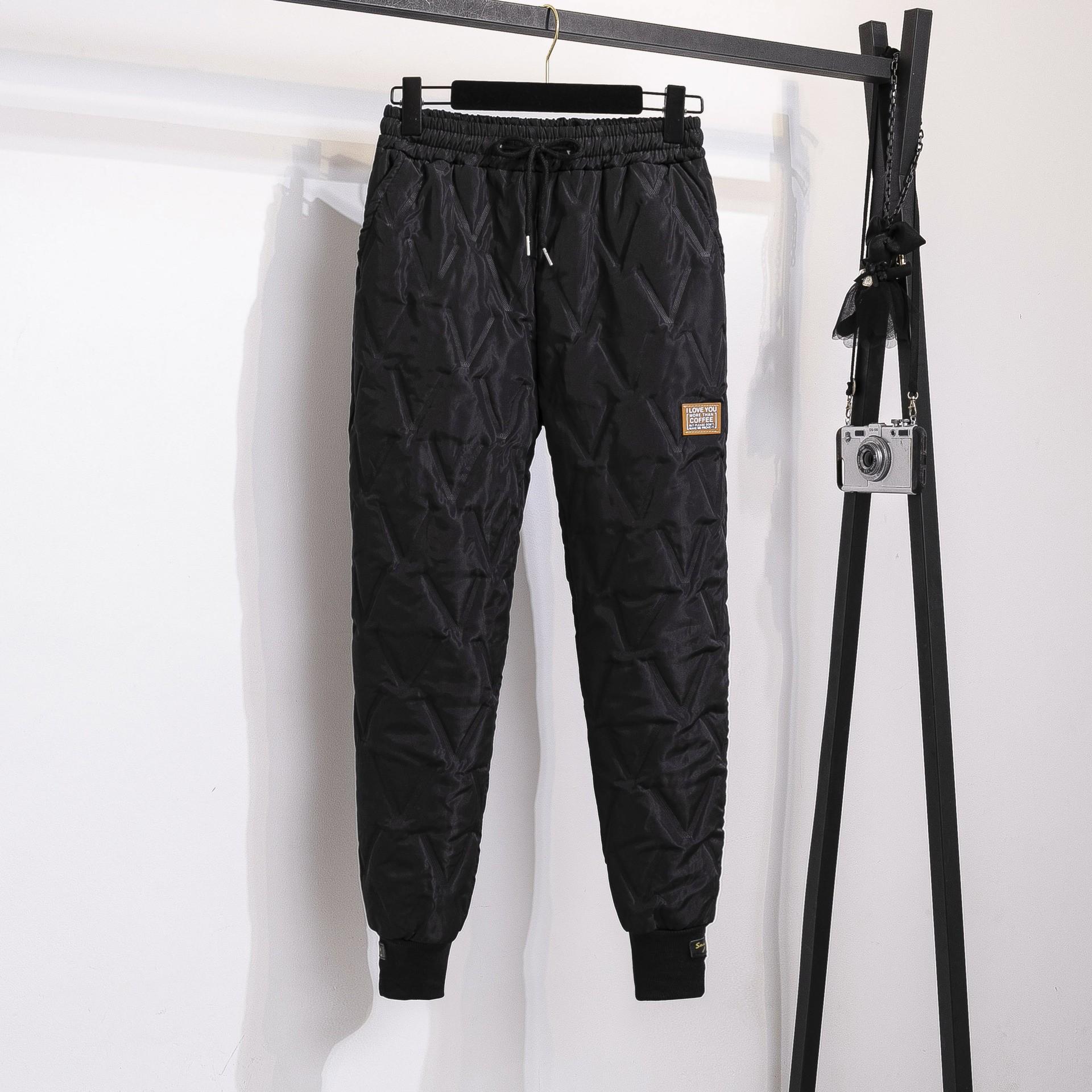 

Cotton trousers women s outer wear autumn and winter fashion rhombus thickened warm loose feet harem pants trend S чёрный