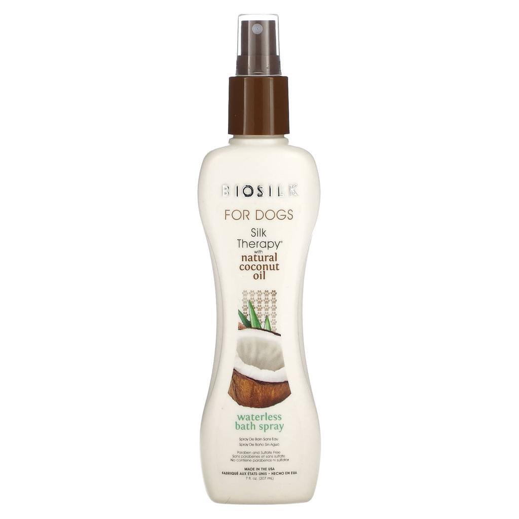 BioSilk Silk Therapy, ze naturalnym olejem kokosowym, spray do kąpieli na sucho, dla psów, 7 fl oz (207 ml)