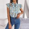 Damen Sommer Chiffon Bluse Floral Schnürung Schleife Holzohr Hemd
