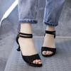 Fashion 2025 Sandals Ladies Shoes Summer Women's Heels Buckle Suit Female Beige All-Match New Girls Black Stiletto Velvet Fashion Spring