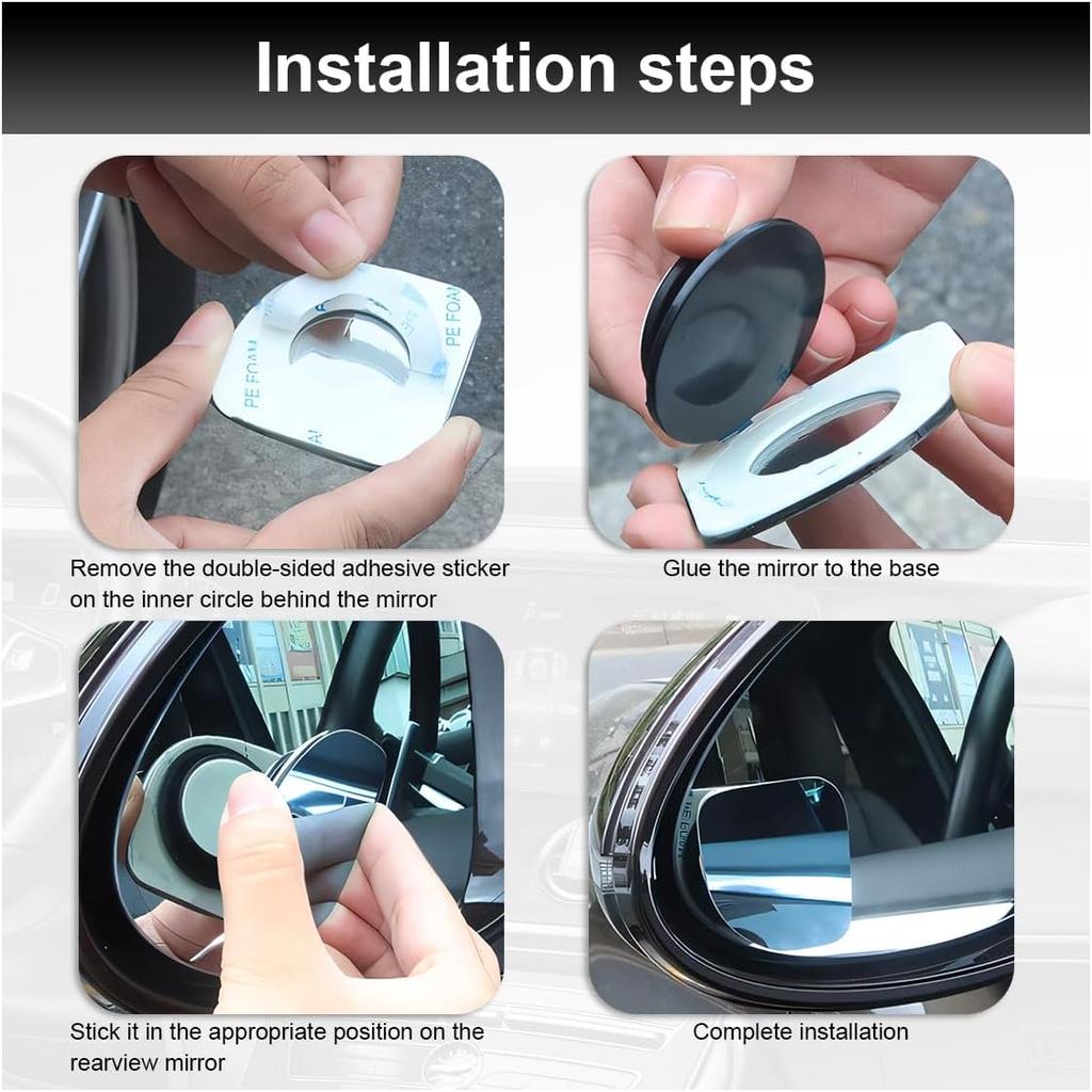 ZIMISI Fan-Shaped Blind Spot Car Mirror, 2" HD Glass Wide Angle Convex Mirror with Adjustable Stick, 360 Degree Frameless Rear View Mirrors for Car,