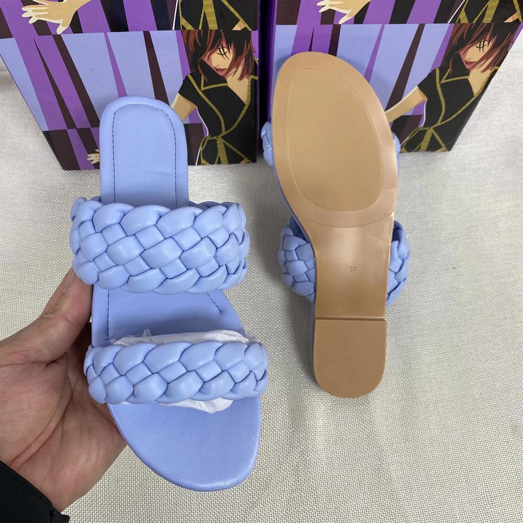 Fashion Summer Double Braid Modern Sandals Women 2025 New Flat Slides Leather Fashion Casual Slip on Woman Outdoor Beach Shoes
